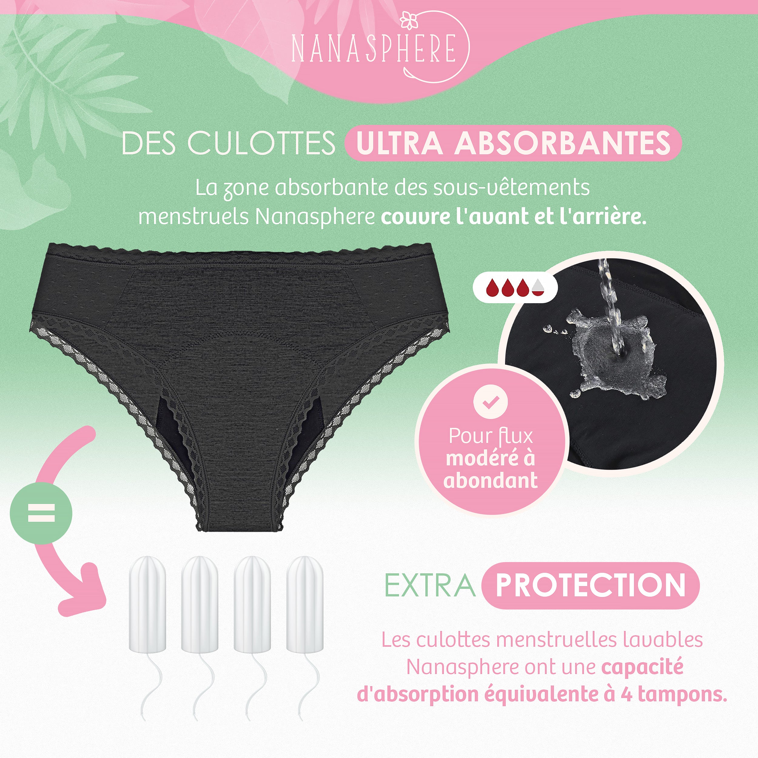 Modèle Plumetis 3 Culottes Menstruelles Flux Modéré à Abondant Coton Bio et Bambou Couleur Bordeaux Gris Beige + Sac de lavage
