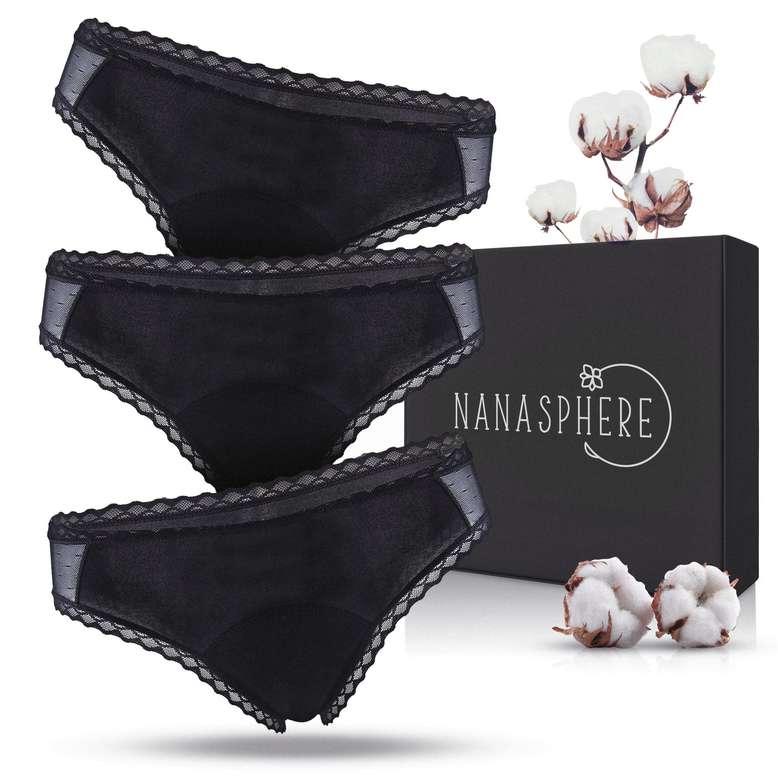 Lot de 3 Culottes Menstruelles Coton Bio Flux Abondant Modèle Lila -  NANASPHERE - Vos culottes menstruelles en coton bio